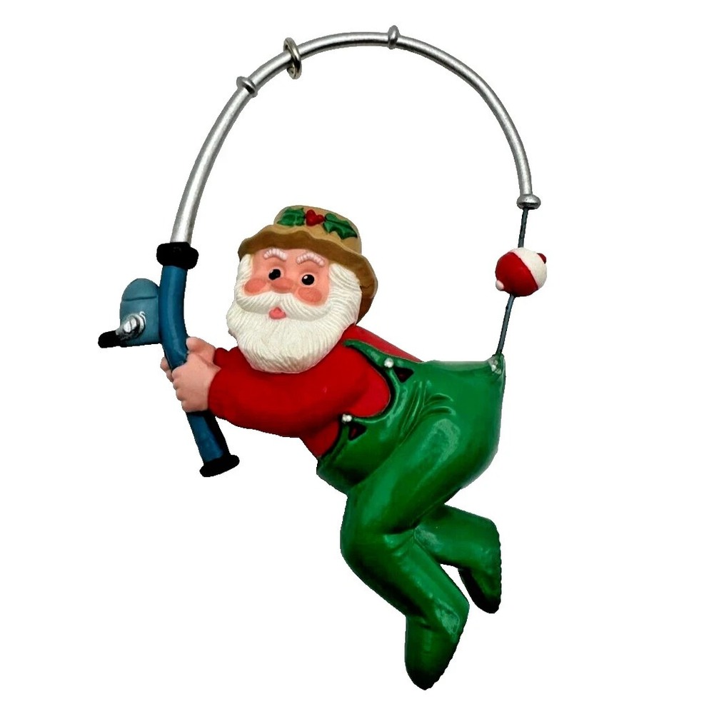 Vintage Hallmark Hooked on Santa Fishing Christmas Ornament 1991 Fisherman 90s